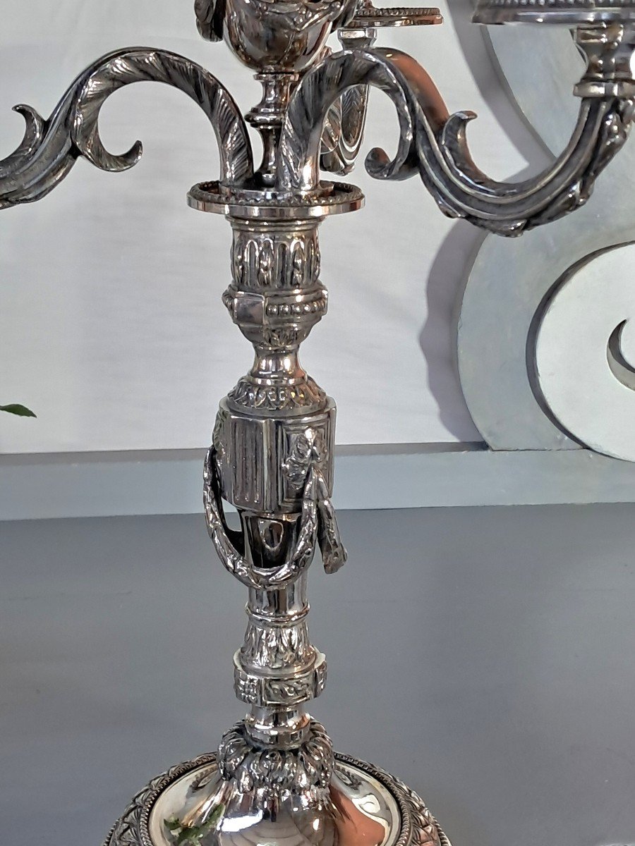 Paire De Candelabres à Guirlande Bronze Argenté  d' Esprit Louis XVI-photo-4