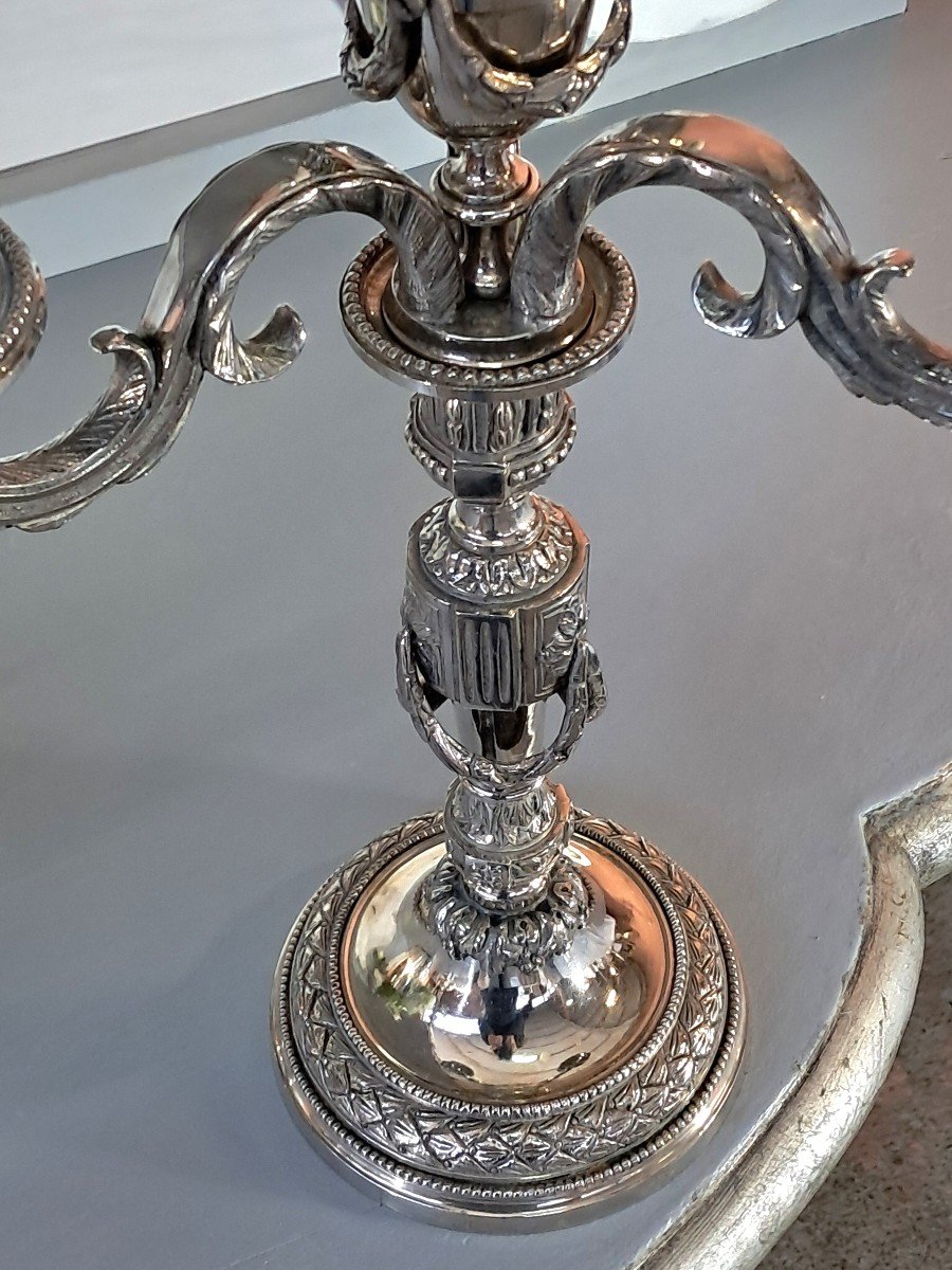 Paire De Candelabres à Guirlande Bronze Argenté  d' Esprit Louis XVI-photo-3