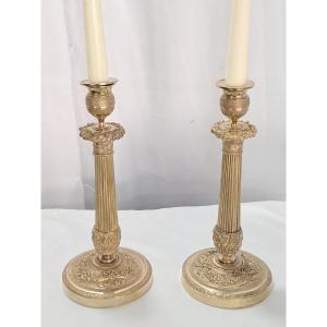 Pair Of Charles X Period Gilt Bronze Candlesticks