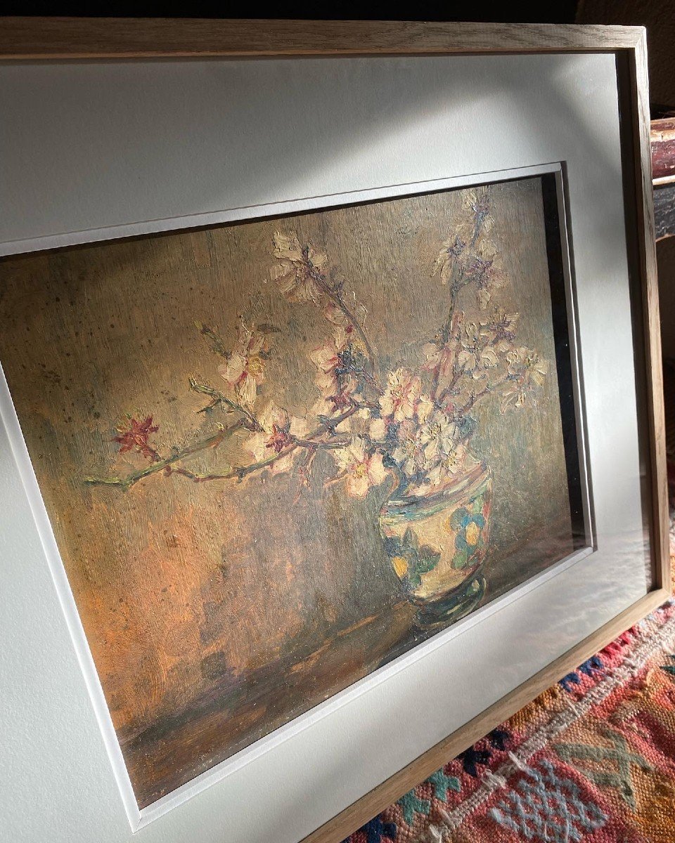 The Cherry Blossom Bouquet. Framed Oil Painting. Still Life Flowers. Etienne Gony.-photo-3