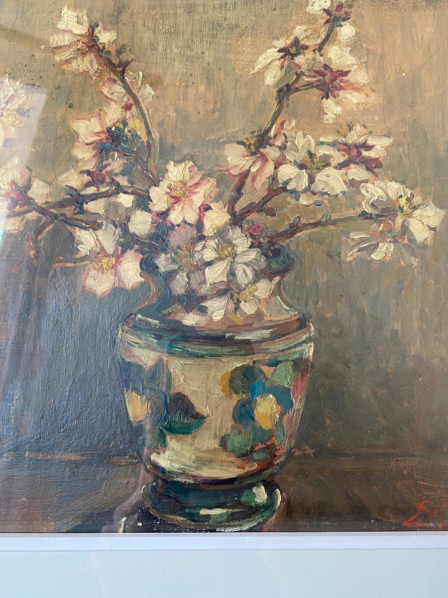 The Cherry Blossom Bouquet. Framed Oil Painting. Still Life Flowers. Etienne Gony.-photo-4