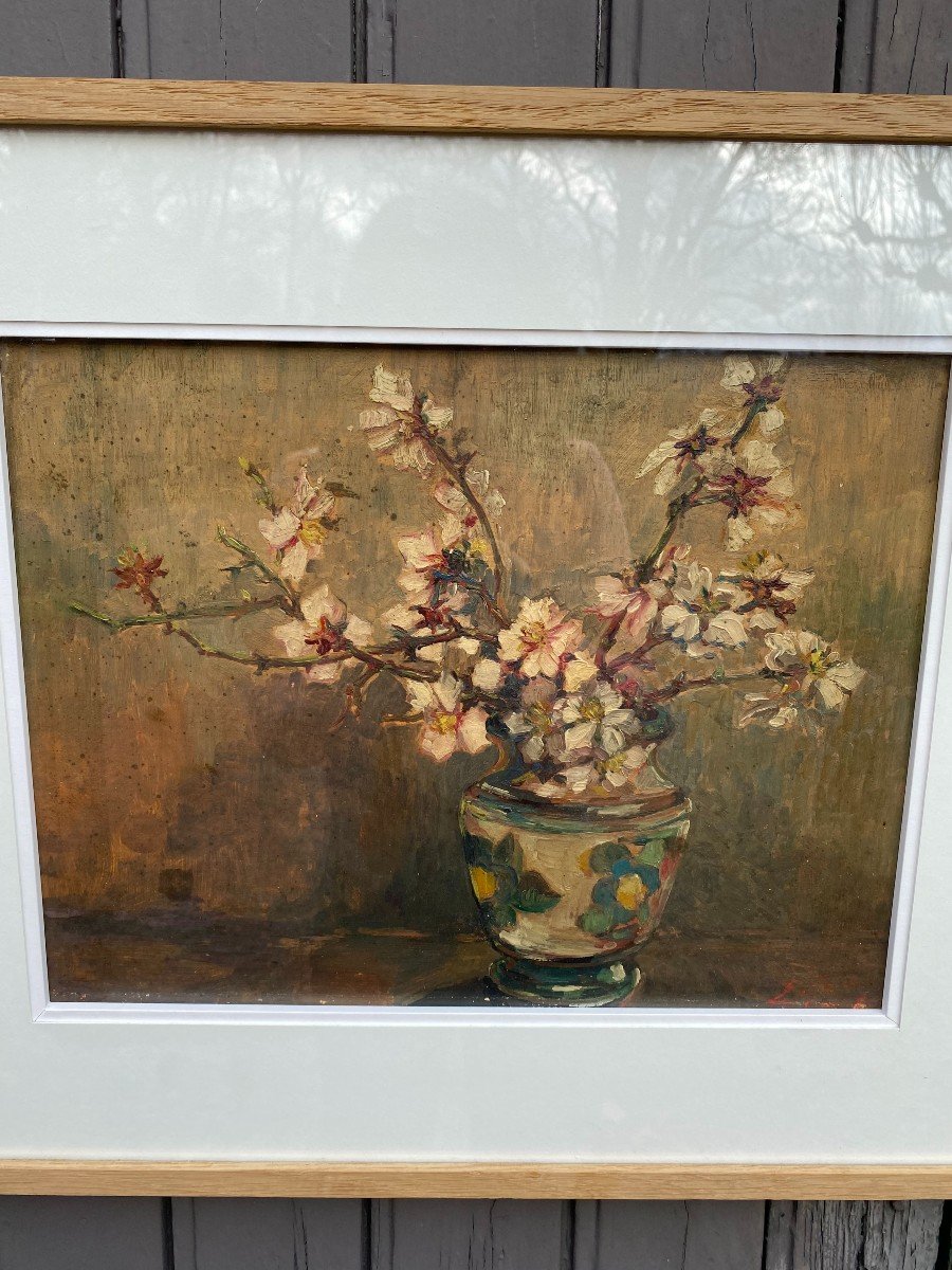 The Cherry Blossom Bouquet. Framed Oil Painting. Still Life Flowers. Etienne Gony.-photo-1