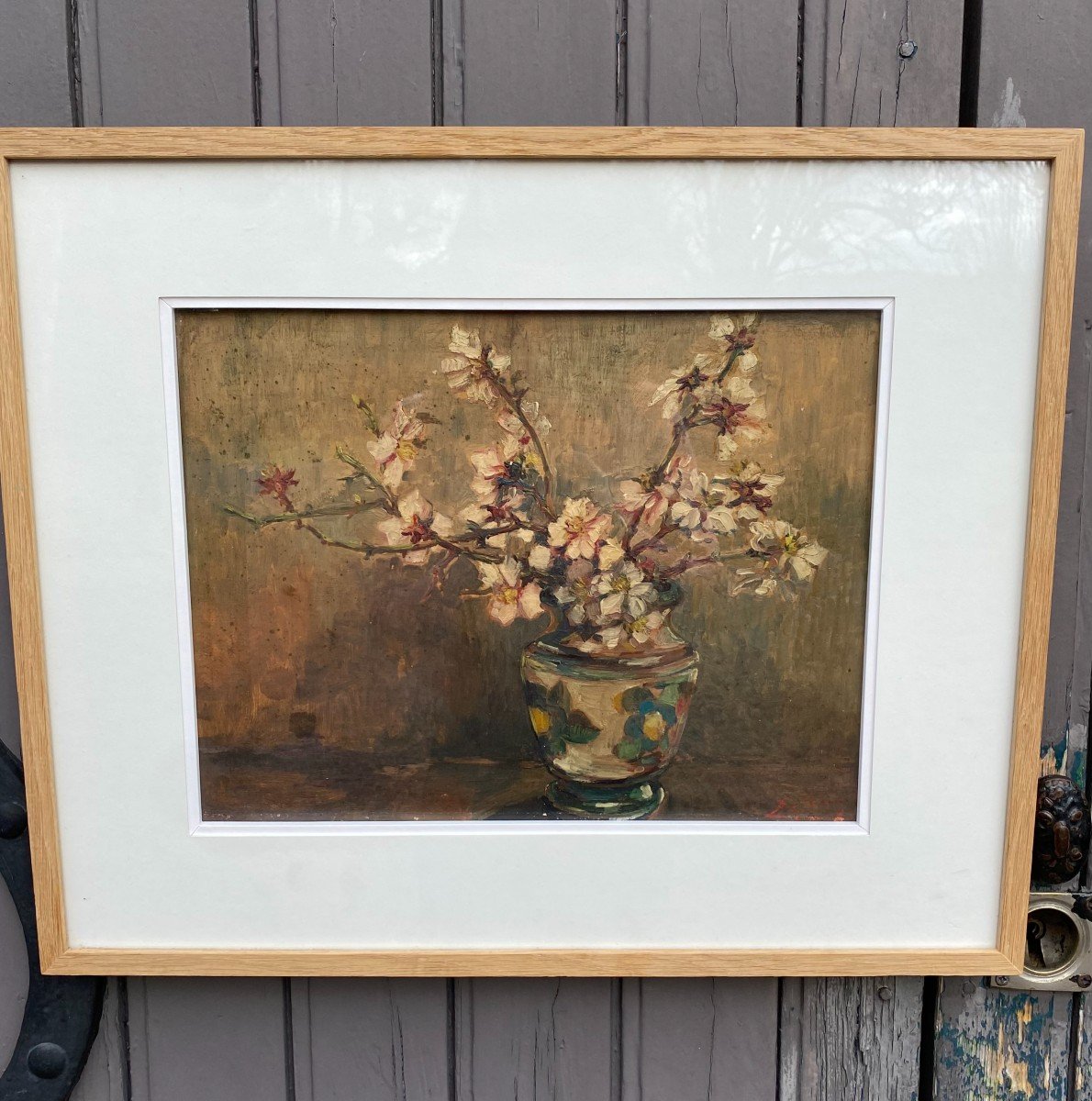 The Cherry Blossom Bouquet. Framed Oil Painting. Still Life Flowers. Etienne Gony.