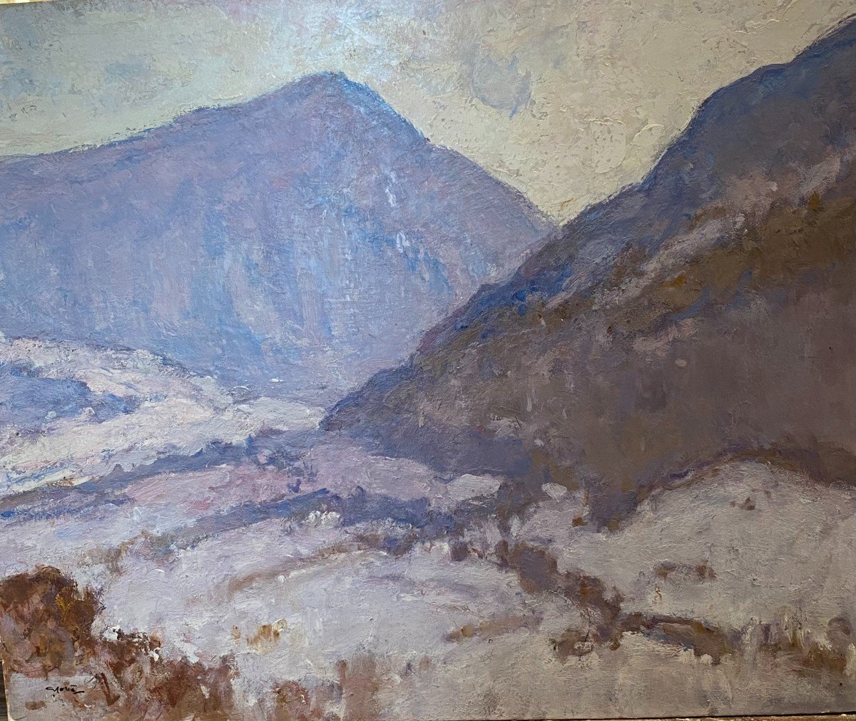 Le Sappey Et Le Saint Eynard Par Georges Gobo. Paysage De Montagne. Huile Sur Bois Encadré-photo-2