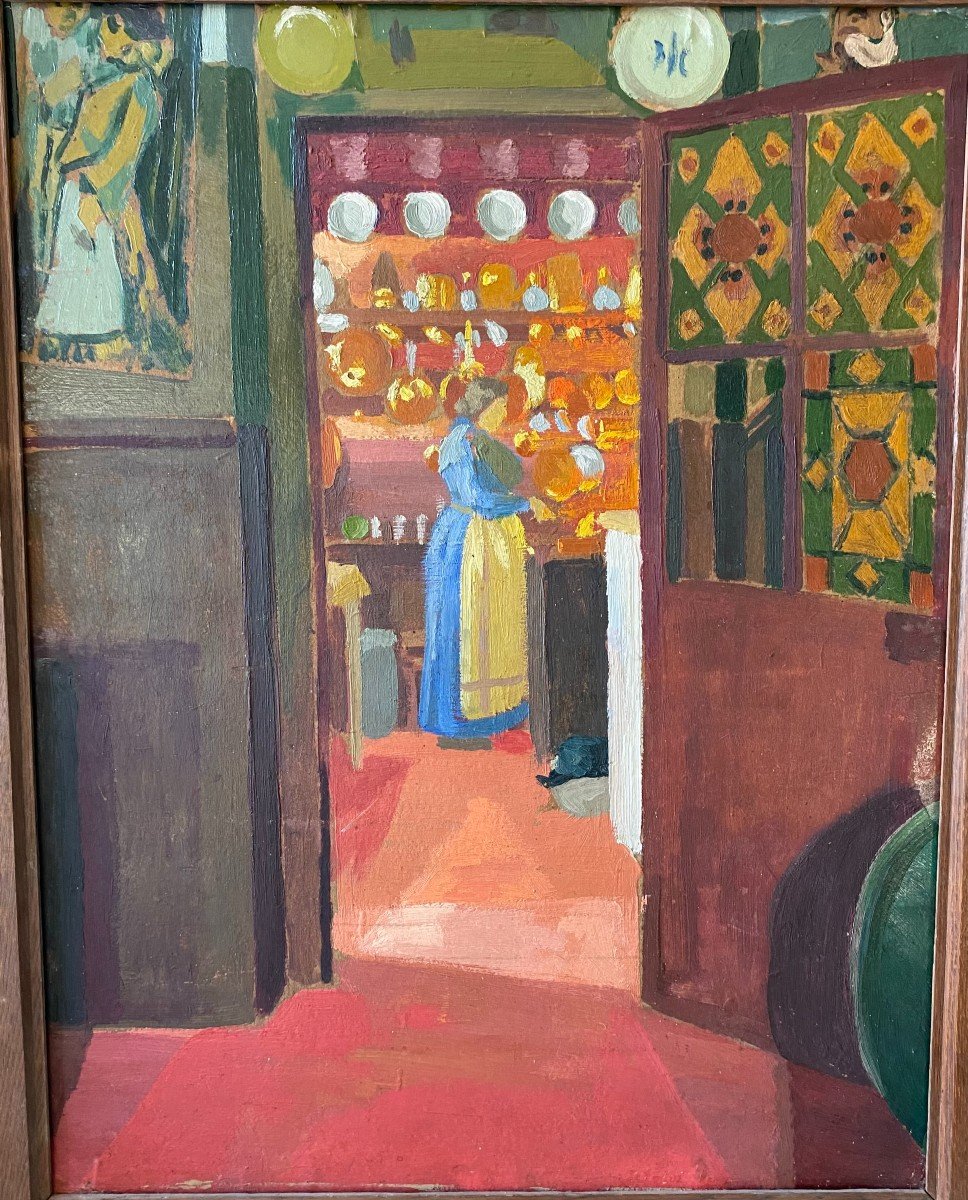 In The Kitchen. Interior View. Oil Painting. 1930