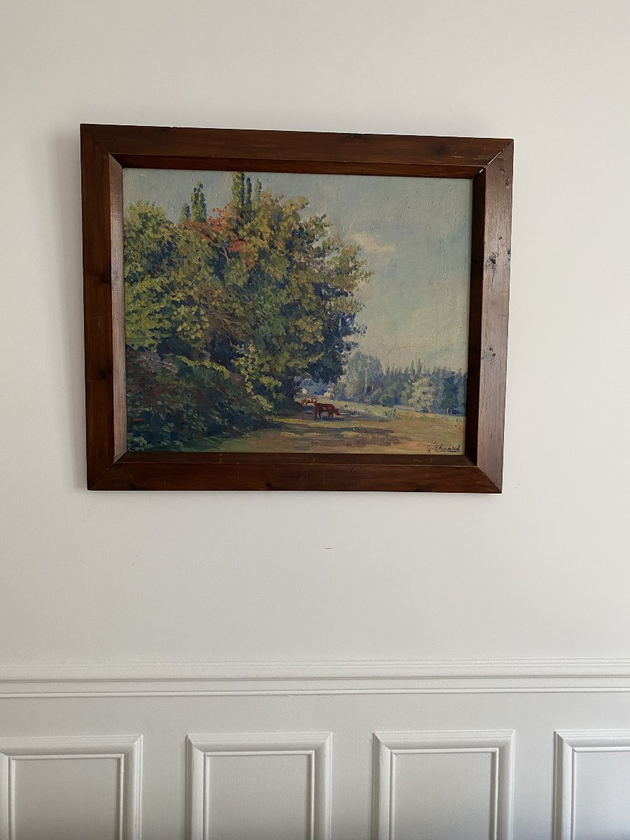 Les Vaches Dans Le Pré. Huile Sur Toile. 1930. Signé-photo-2