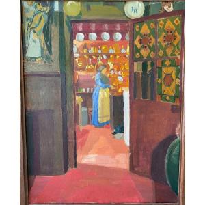 Dans La Cuisine. Vue d'Intérieur. Peinture à l'Huile. 1930