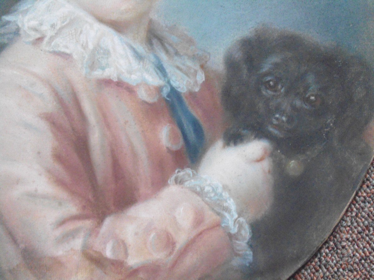 Pastel . Enfant Et Son petit Chien . XVIIIe-photo-3