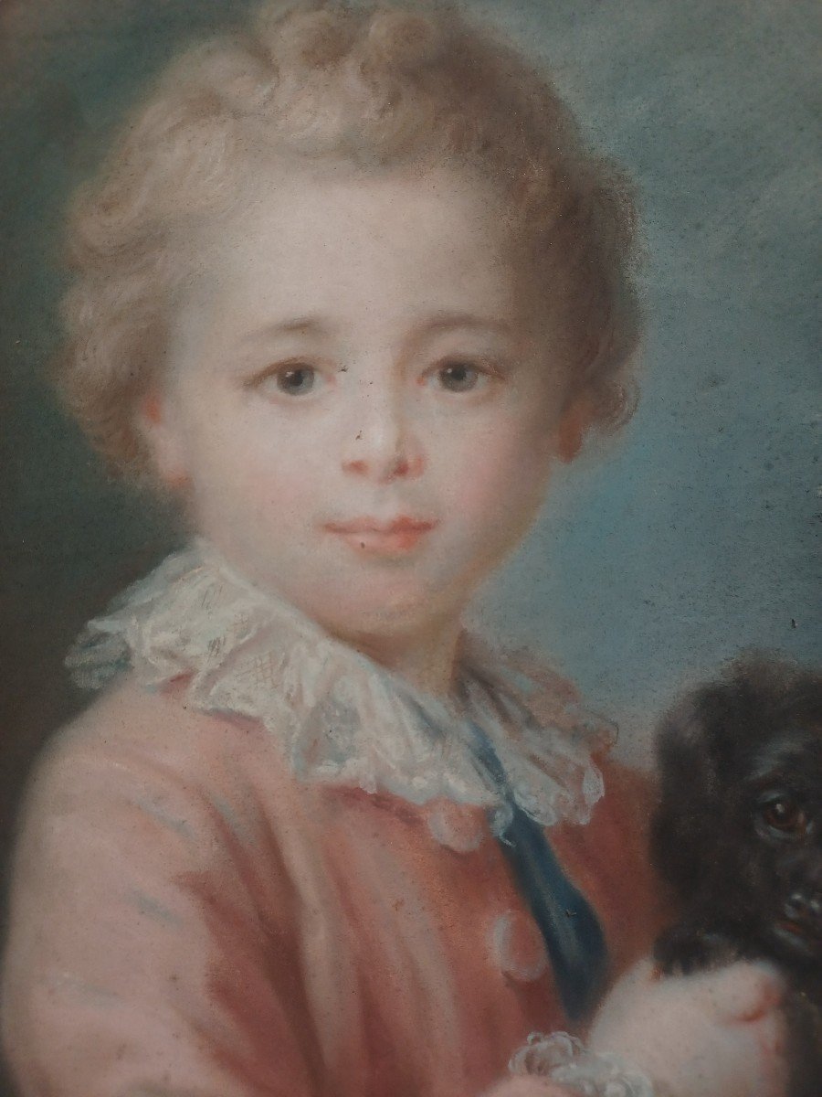 Pastel . Enfant Et Son petit Chien . XVIIIe-photo-4