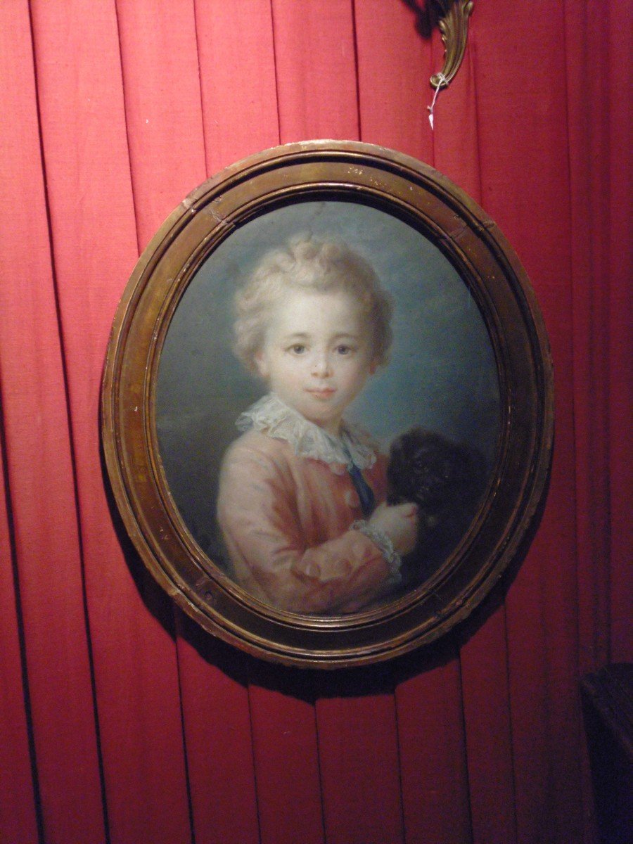 Pastel . Enfant Et Son petit Chien . XVIIIe