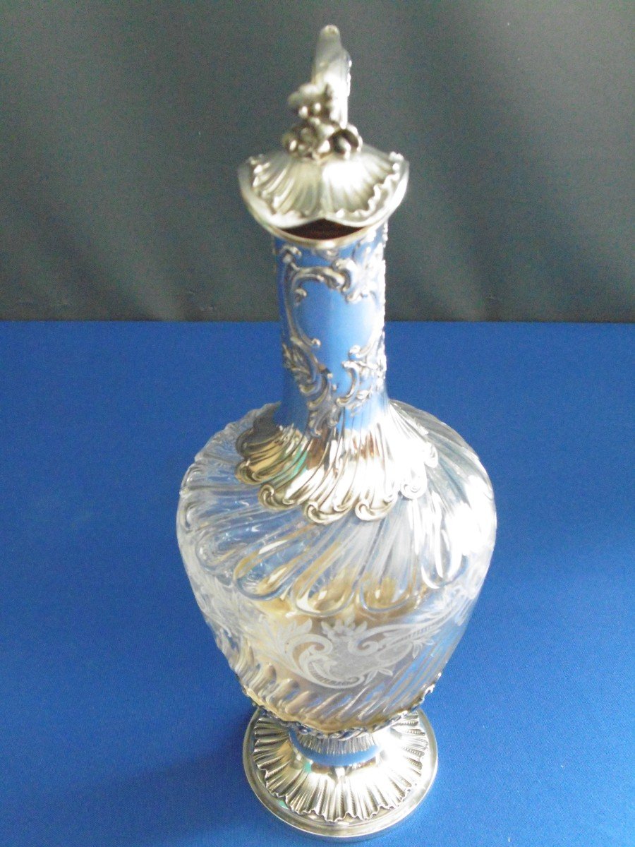 Engraved Crystal And Sterling Silver Wine Decanter Paris Late 19th Century-photo-3