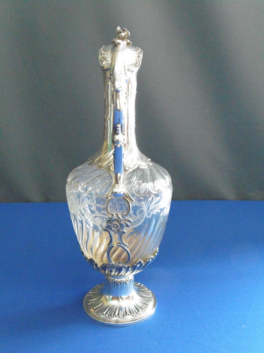 Engraved Crystal And Sterling Silver Wine Decanter Paris Late 19th Century-photo-4