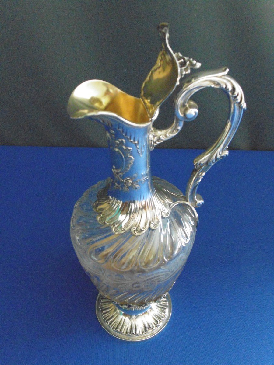 Engraved Crystal And Sterling Silver Wine Decanter Paris Late 19th Century-photo-1