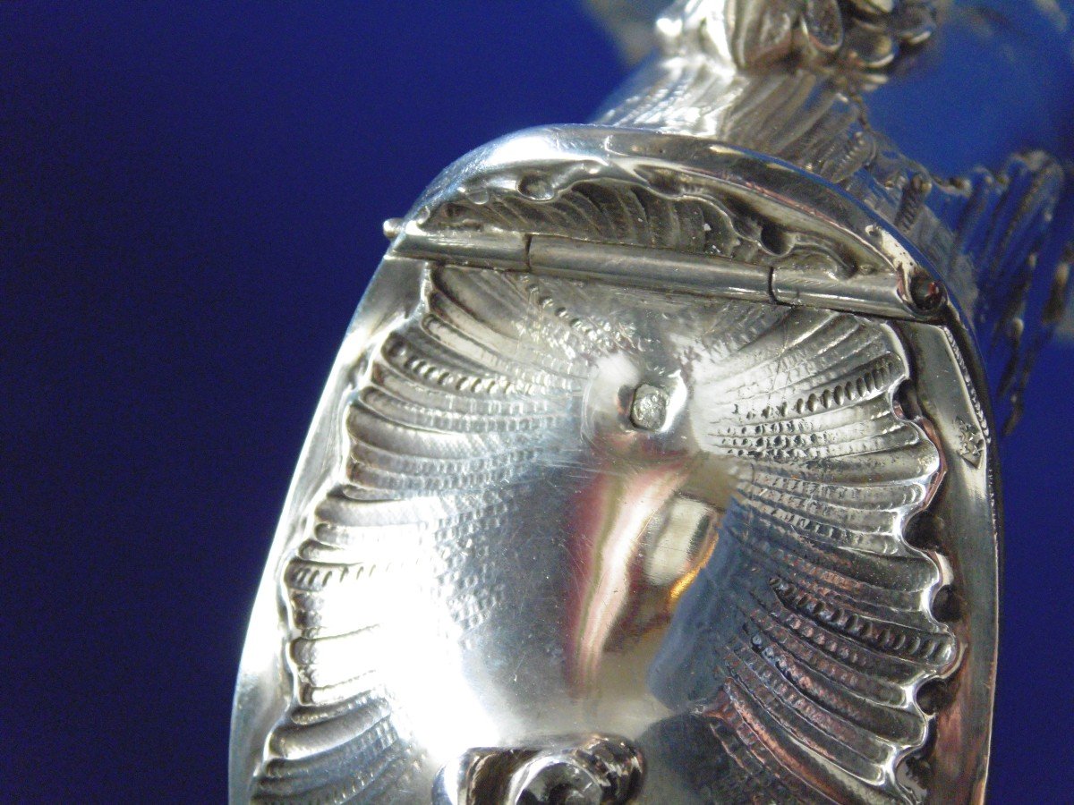 Engraved Crystal And Sterling Silver Wine Decanter Paris Late 19th Century-photo-2