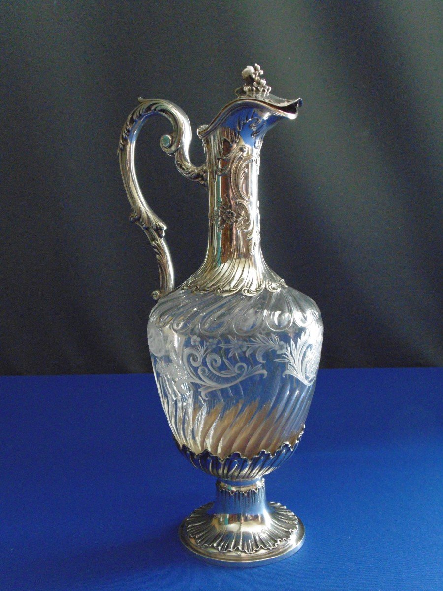 Engraved Crystal And Sterling Silver Wine Decanter Paris Late 19th Century