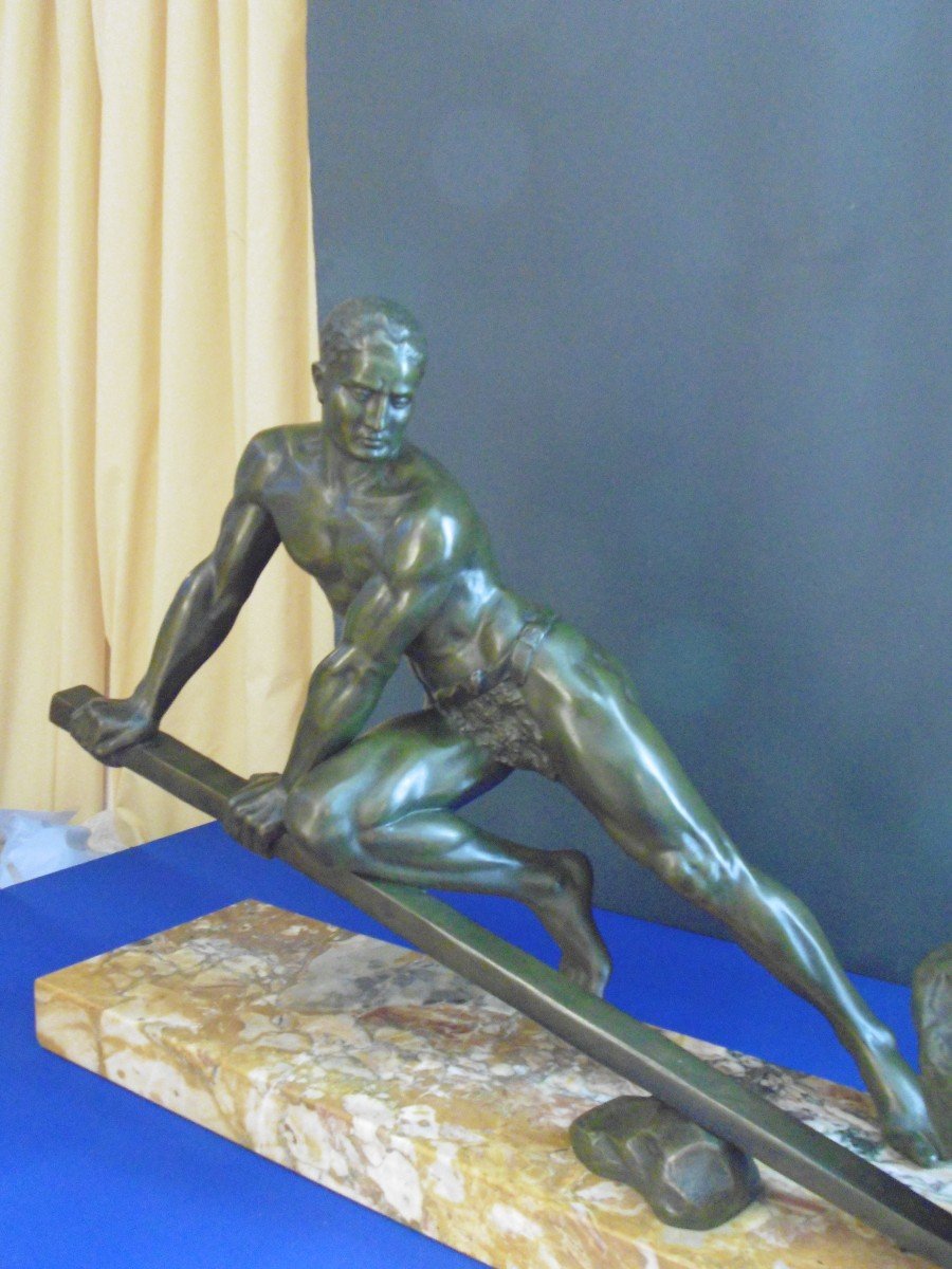 Man Lifting A Rock - Bronze Signed L. Ménetié-photo-2