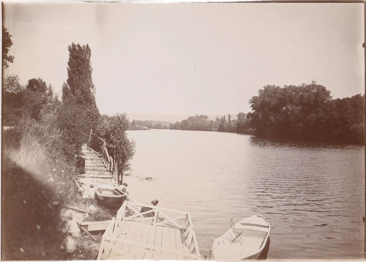 Photographie originale par Emile Zola - Les barques en bord de Seine