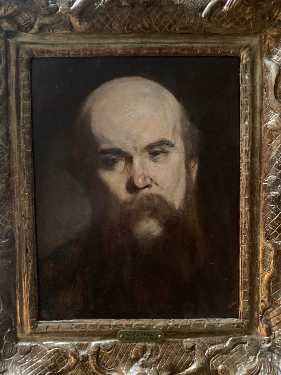 Portrait du poète Paul Verlaine - Huile sur papier 19ème siècle-photo-2