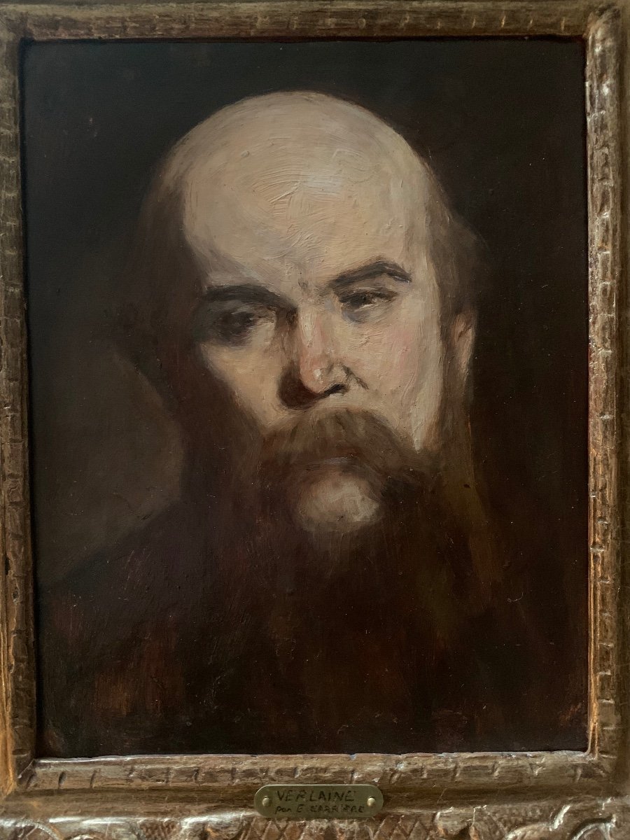 Portrait du poète Paul Verlaine - Huile sur papier 19ème siècle-photo-3