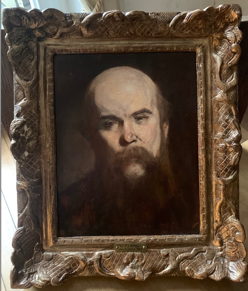 Portrait du poète Paul Verlaine - Huile sur papier 19ème siècle