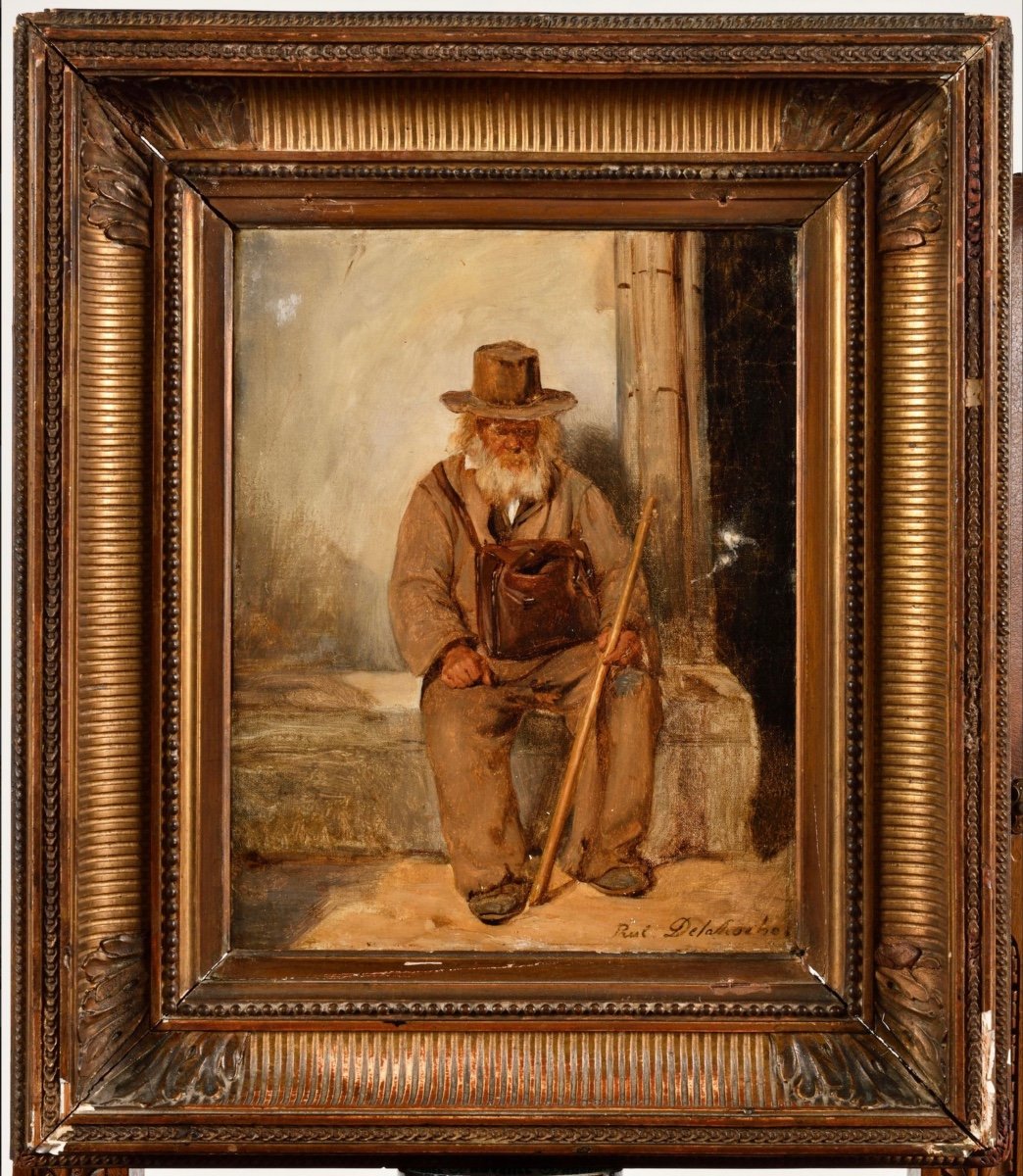 Paul Delaroche (1797-1856) Portrait Of A Seated Old Man - Signed Canvas