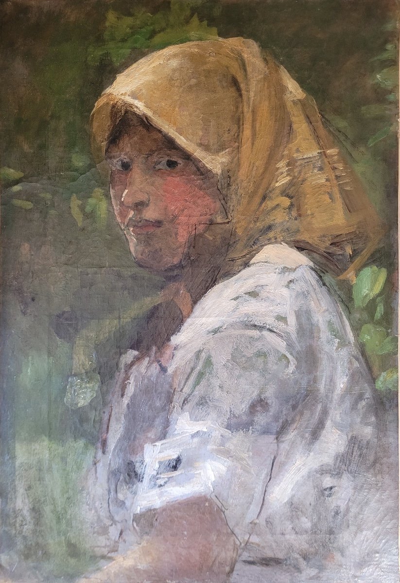 Tableau impressionniste - 19ème siècle - Portrait de jeune femme au châle