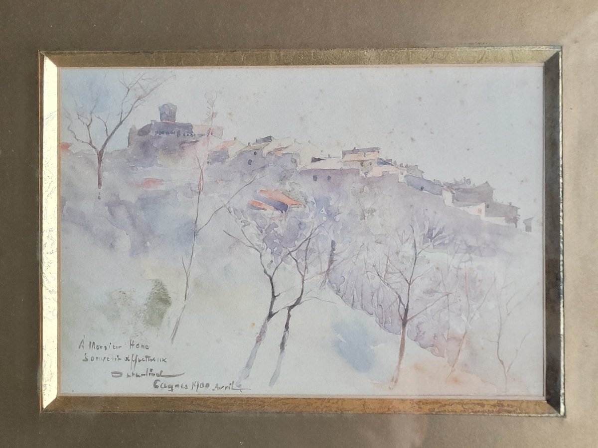 Allan Österlind (1855-1938) Peintre suédois - Vue de Cagnes-sur-mer en 1900 - Aquarelle-photo-2