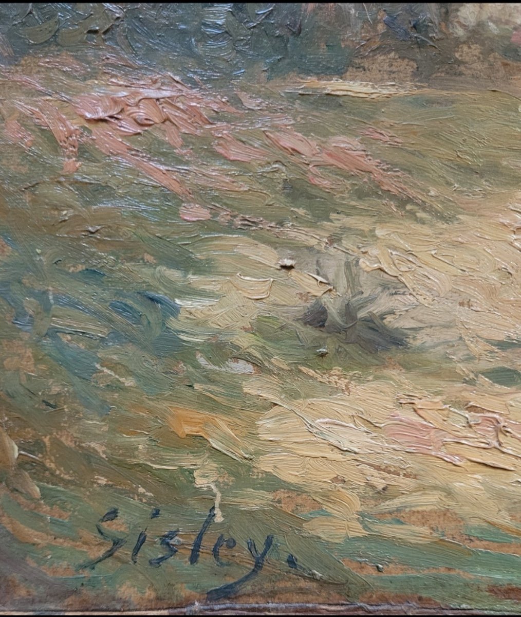 Paysage aux peupliers - Tableau impressionniste - Porte une signature " Sisley "-photo-2