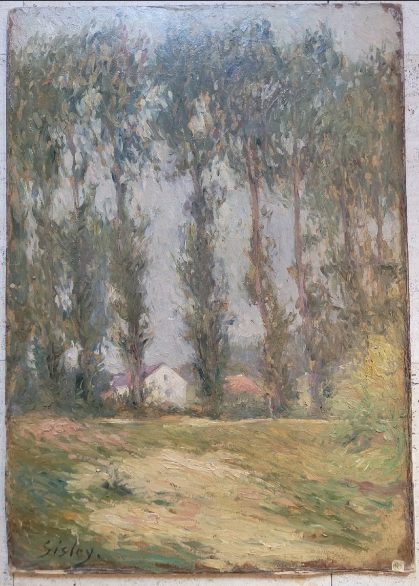 Paysage aux peupliers - Tableau impressionniste - Porte une signature " Sisley "