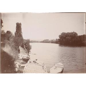 Photographie originale par Emile Zola - Les barques en bord de Seine