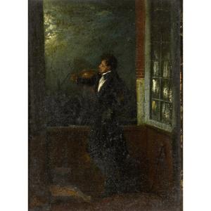 Musician In The Moonlight - Romantic School - Monogram - Horn Player