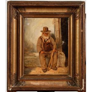 Paul Delaroche (1797-1856) Portrait Of A Seated Old Man - Signed Canvas