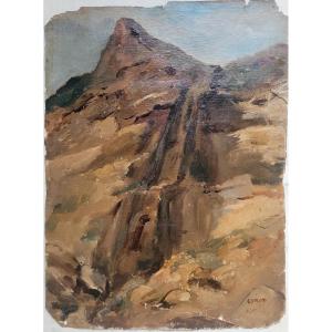 Paysage à la cascade - Huile sur papier 19ème siècle - Porte une signature "Corot"