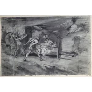 Neoclassical School - 19th Century Drawing - Murder Scene