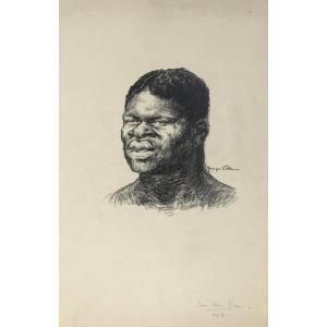 Georges Villa (1883-1965) Portrait du boxeur noir américain Sam Mc Vey - Dessin 1913