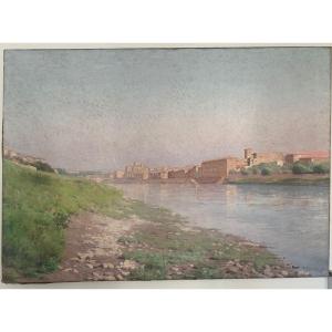 François Forichon (1865-1952) Grande toile - 1893 - Vue du sud de la France - Albi ?