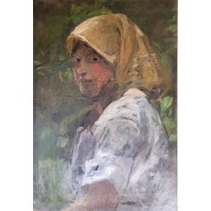 Impressionist Painting - 19th Century - Portrait Of A Young Woman With A Shawl