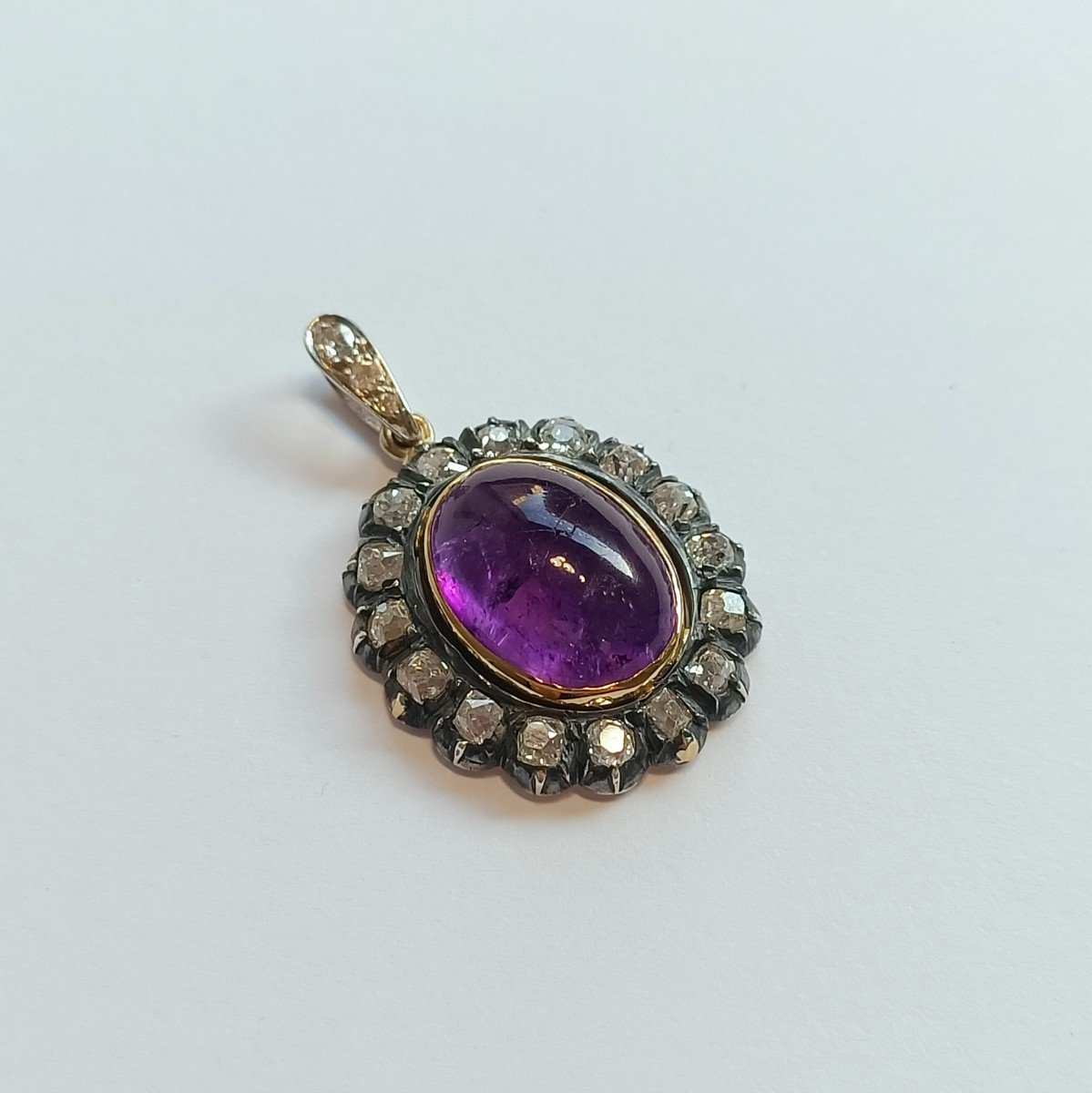 Gold And Silver Pendant, Amethyst And Diamonds. 1850s.-photo-2
