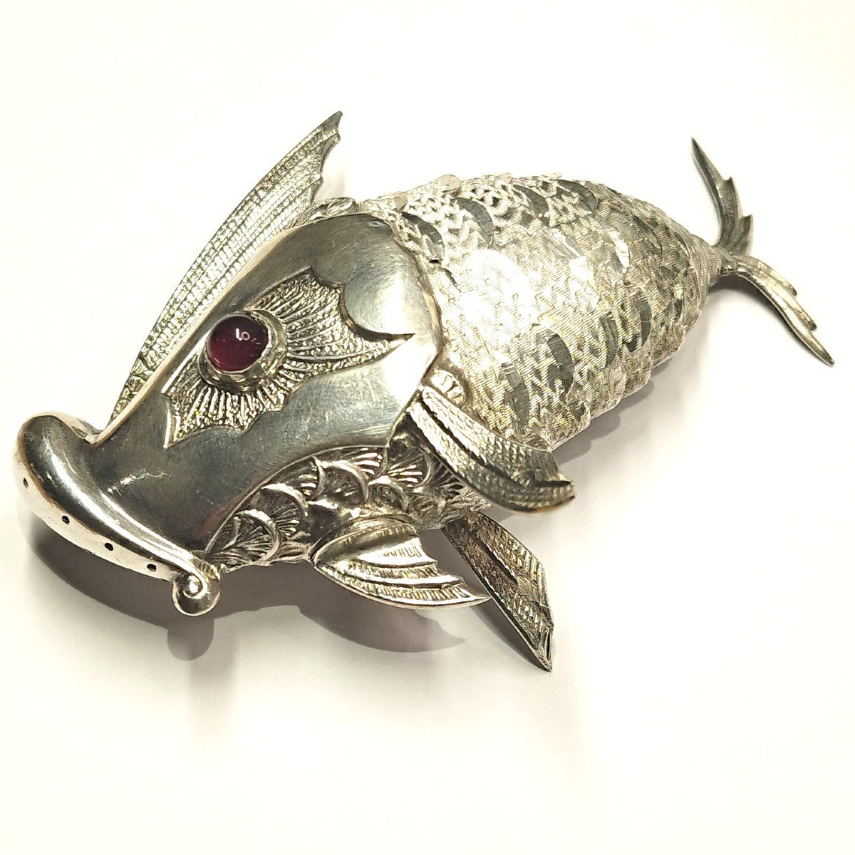 Articulated Fish In Silver. Salt Shaker. Spain, 1900.-photo-3