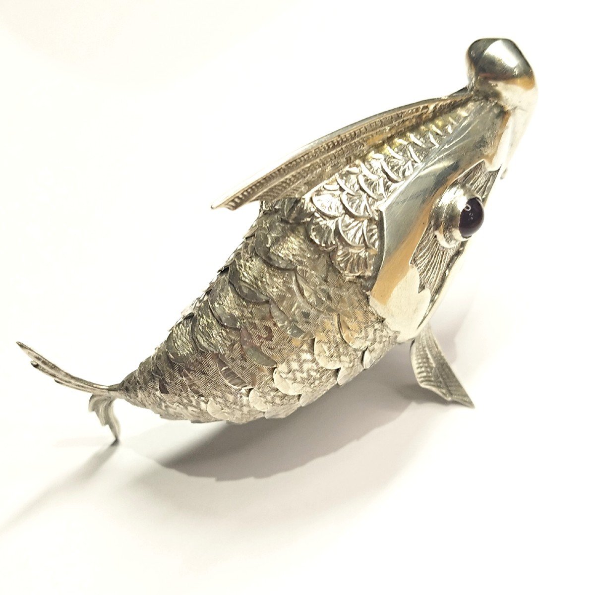 Articulated Fish In Silver. Salt Shaker. Spain, 1900.-photo-4