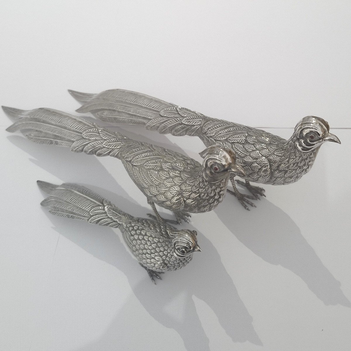 Lot Of Three “pheasant” Figurines In Silver-photo-2