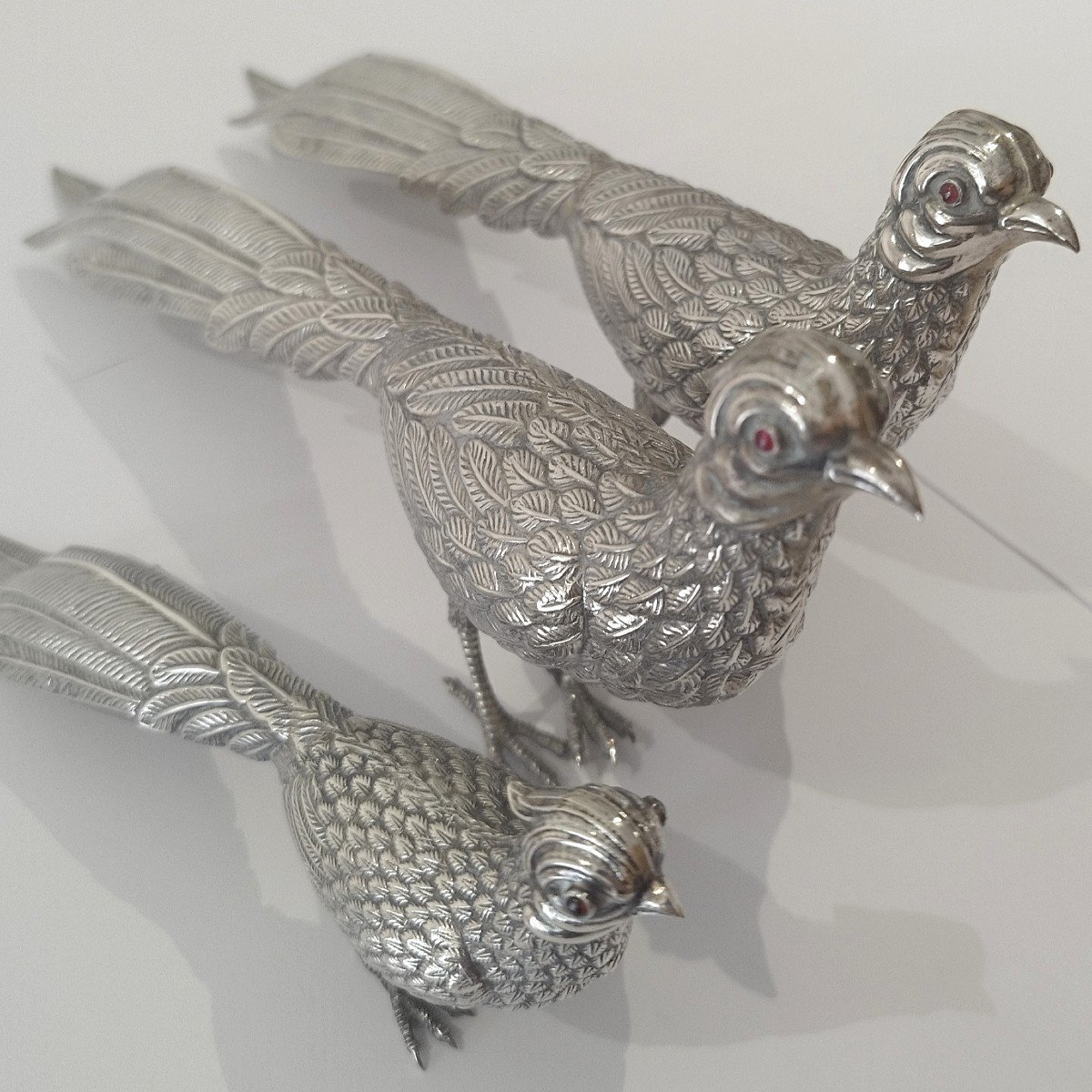 Lot Of Three “pheasant” Figurines In Silver-photo-4