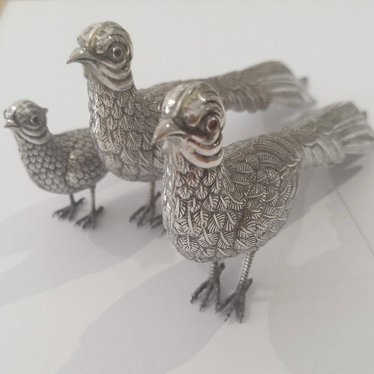 Lot Of Three “pheasant” Figurines In Silver