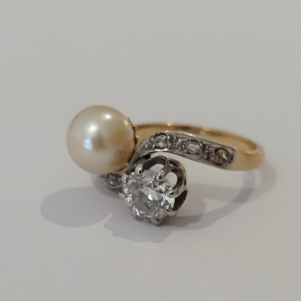 Toi&moi Ring From The 1920s. 18k Gold, Diamonds And Pearl.-photo-3