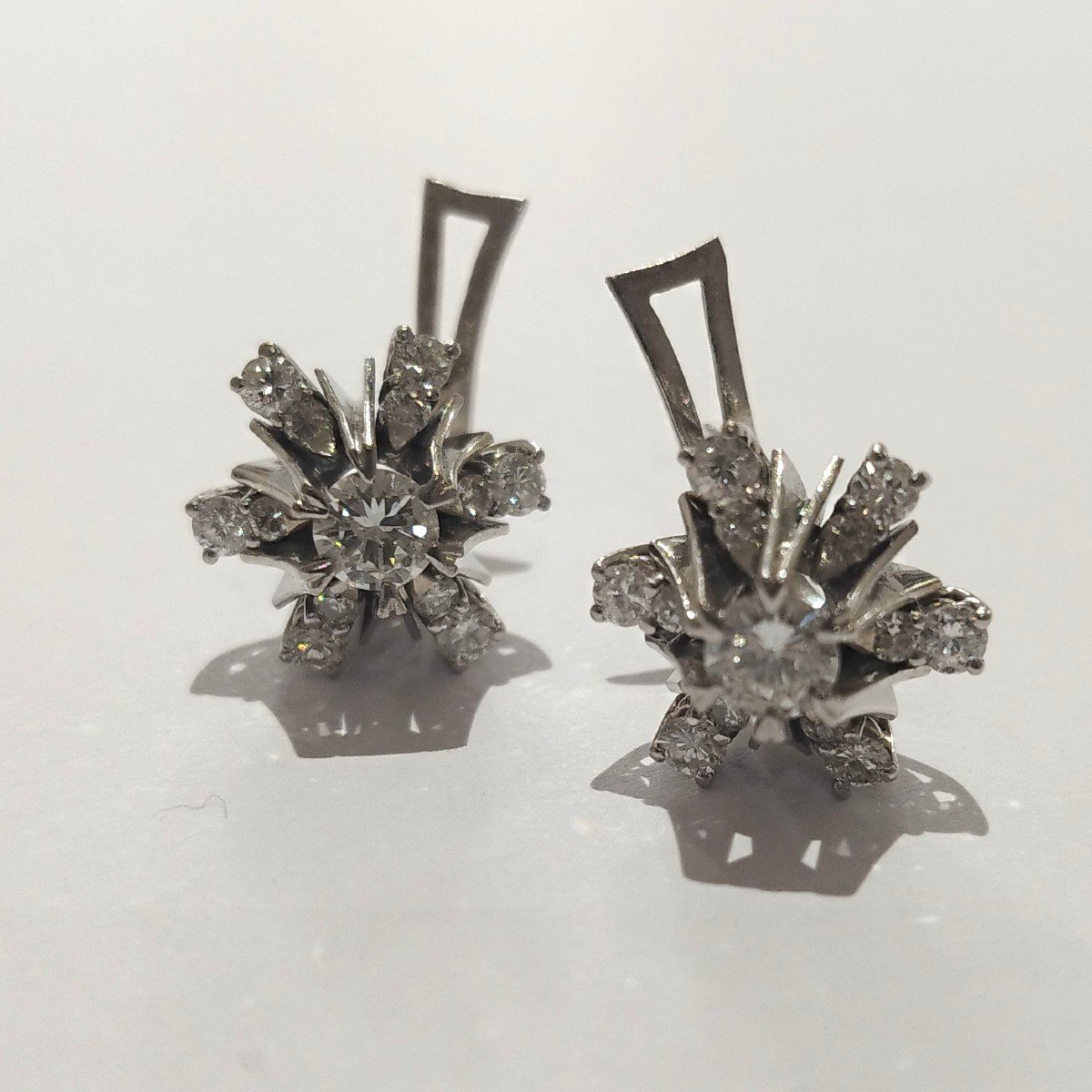 Earrings From The 1950s. 18k White Gold And Brilliant Cut Diamonds.-photo-2