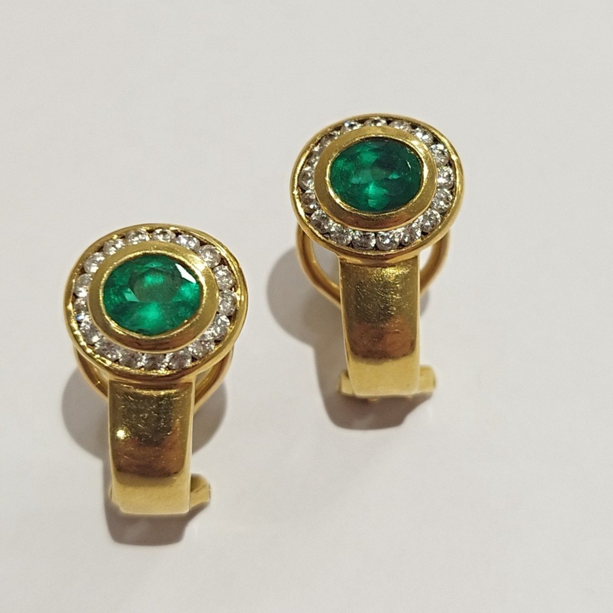 18k Yellow Gold, Emerald And Diamond Earrings. 1960s.-photo-3