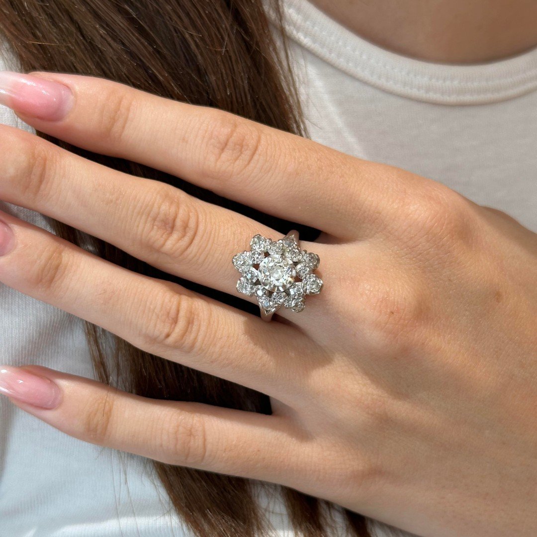 Bague Vintage Diamants Taille Ancienne, Or 18 Carats Et Platine