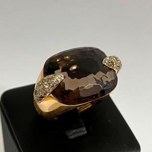 Pomellato Ring 18k Yellow Gold, Smoky Quartz And Diamonds