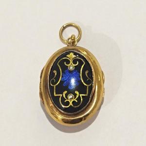 18k Yellow Gold And Enamel Photo Holder, 1900s