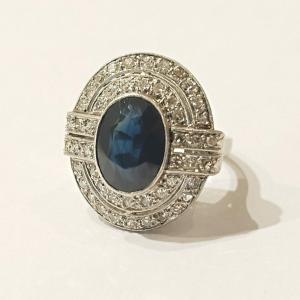 Art Deco Sapphire And Diamond Ring, Platinum.